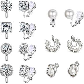 Cubic Zirconia Clip on Earrings, Women Hypoallergenic Comfortable Non Pierced Stud Earrings Earring Set For Wedding And Dance Competitions in Kuwait