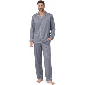 Men’s Long Sleeve Viscose from Bamboo Pajama Set – Cooling Moisture-Wicking Soft Sleepwear with Pockets in Kuwait