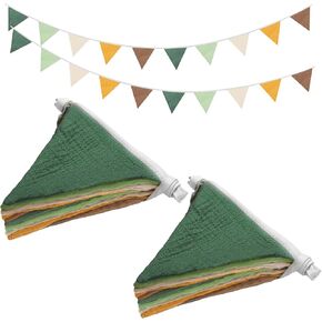 2PCS Pennant Banner Flags, Fabric Bunting Banner Nursery Garland Decor, Baby Shower Garland, Triangle Flags for Baby Boy Room, Playroom, Boho Birthday Party Decor, Each 7.75 ft (Green Yellow Brown) in Kuwait