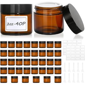 30 Pcs 2 oz Glass Jars with Lids, Amber Glass Jars with 40 Labels & 10 Spatulas, Inner Liners, LeakProof, UV-Protective,Round Glass Containers for Essential Oils, Spices, Candle Making,DIY in Saudi Arabia