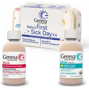 Genexa Baby 2 Pack Gift Set | Clean Infant Pain/Fever Relief + Organic Baby Cough Syrup & Immune Support | Dye-Free Sick Day Health Essentials for Infants & Toddlers in Kuwait