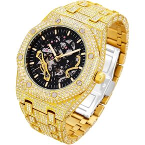 Vetra ICED Out Diamond Automatic Watch for Men Hip Hop Skeleton Big Face Self - Winding Luxury Gold Black Silver Stainless Wristwatch in Saudi Arabia