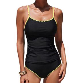 ZEZCLO Womens Two Piece Tankini Swimsuits Tummy Control Ruched Bathing Suit Shell Stitched Color Block Swimwear in Saudi Arabia