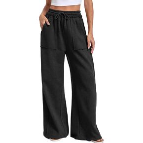 KEEPSHOWING Womens Wide Leg Sweatpants Acid Wash Drawstring Elastic Waist Palazzo Baggy Flowy Sweat Pants with Pockets in Kuwait