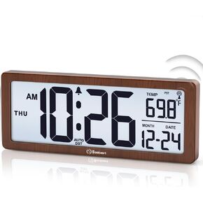 Soobest 8.5" Atomic Digital Wall Clock, Never Needs Setting, Auto Time Sync, Accurate & Easy to Use Clock with Backlight, Battery Operated, Temperature, Date, Auto DST, 4 Time Zones(Silver) in Saudi Arabia