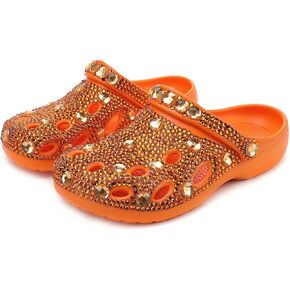 Women's Rhinestone Platform Clogs, Bling Sparkly Garden Shoes, Thick Sole Breathable Pearl Slippers, Summer Beach Outdoor Casual, Plus Size in Saudi Arabia