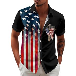 4Th Of July Shirts For Men Short Sleeves Button-Down Shirt American Flag Novelty Print Patriotic Outfits in Kuwait