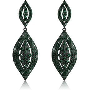 THUNARAZ Clip on Earrings for Women Glitter Rhinestone Crystal Wedding Bridal Earring Non Piercing Dangle Earrings Fashion Jewelry Green in Kuwait