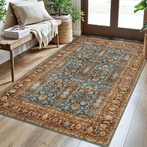SIILOOM 2x6 Washable Runner Rug for Hallways, Beige Brown Soft Vintage Tribal Kitchen Rugs with Non-Slip, Non-Shedding Tribal Floral Rug for Bedroom Kitchen Porch Laundry Entryway in Saudi Arabia
