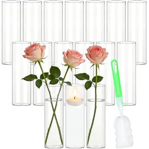 16 Pack Glass Cylinder Bud Vases for Centerpieces, 7.8" H x 2.5" W Clear Flower Vases Bulk, Floating Candle Holder for Wedding Party Home Decor in Saudi Arabia