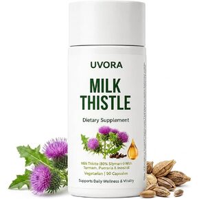 Uvora Milk Thistle Detox, 80% Silymarin Liver Support Formula with Inositol & Turmeric, Non-GMO Ingredients,Free from Gluten and Soy. Vegan-Friendly, 90 Capsules in Saudi Arabia