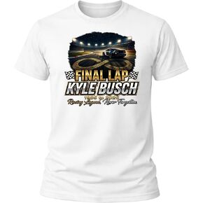 Final Lap Racing Legend Shirt, Kyle Busch Inspired Memorial Style Graphic Tee, Checkered Flag Race Car T Shirt for Motorsports Fans, White Short Sleeve Tee in Saudi Arabia