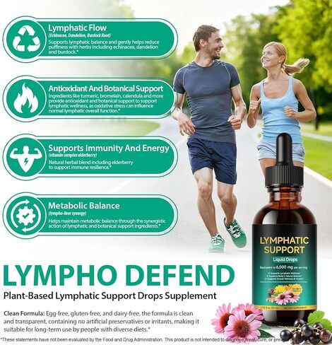 Lymphatic Drainage Drops for Lymphatic Cleanse & Immune Support,Lymphatic Drainage Supplements with Echinacea, Dandelion, Elderberry, Cleavers, Astragalus, Burdock & More Organic Lymphatic Drops 60ml in Saudi Arabia