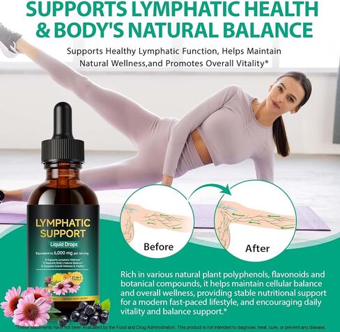 Lymphatic Drainage Drops for Lymphatic Cleanse & Immune Support,Lymphatic Drainage Supplements with Echinacea, Dandelion, Elderberry, Cleavers, Astragalus, Burdock & More Organic Lymphatic Drops 60ml in Saudi Arabia