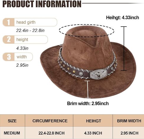 Cowgirl Hat for Men and Women Vintage Cowboy Hat with Bull Head Decoration Adjustable Size Western Style Fashion Accessory Ideal for Themed Parties Casual Outings or Costume Roleplay(Coffee,Size: M) in Saudi Arabia
