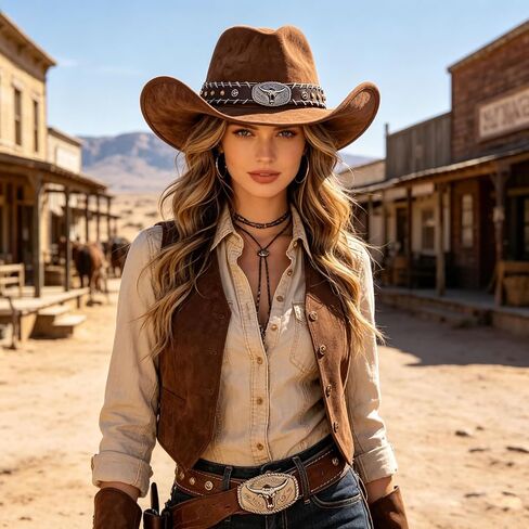 Cowgirl Hat for Men and Women Vintage Cowboy Hat with Bull Head Decoration Adjustable Size Western Style Fashion Accessory Ideal for Themed Parties Casual Outings or Costume Roleplay(Coffee,Size: M) in Saudi Arabia