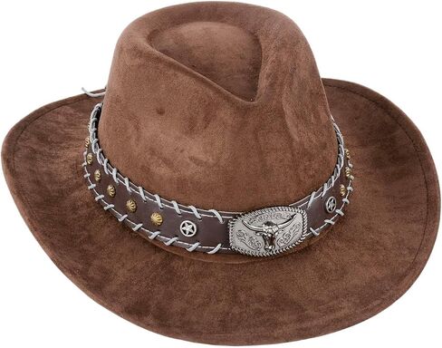 Cowgirl Hat for Men and Women Vintage Cowboy Hat with Bull Head Decoration Adjustable Size Western Style Fashion Accessory Ideal for Themed Parties Casual Outings or Costume Roleplay(Coffee,Size: M) in Saudi Arabia