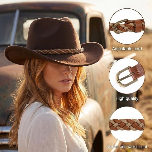 Cowboy Hat Bands for Women, Hat Bands for Men Leather Hat-Band Western Straw Hats Band for Women Men Western Hat-Bands for Cowboy Fedora Cowgirl Hats Brown in Kuwait