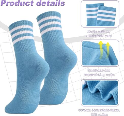 6 Pairs Striped Athletic Socks for Women, Cotton Sports Running Crew Socks Retro Breathable Casual Sock for Work School Gym Running Cycling Walking in Kuwait
