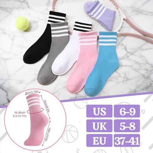 6 Pairs Striped Athletic Socks for Women, Cotton Sports Running Crew Socks Retro Breathable Casual Sock for Work School Gym Running Cycling Walking in Kuwait