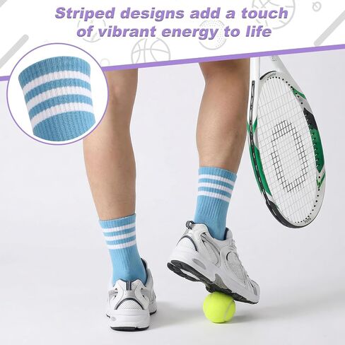 6 Pairs Striped Athletic Socks for Women, Cotton Sports Running Crew Socks Retro Breathable Casual Sock for Work School Gym Running Cycling Walking in Kuwait