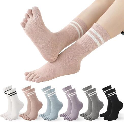 6 Pairs Toe Socks Women Five Fingers Crew Socks for Running Athletic Hiking Comfort Toe Separator Barefoot Sock with Toes Separated in Kuwait