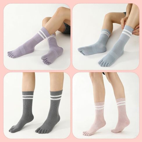 6 Pairs Toe Socks Women Five Fingers Crew Socks for Running Athletic Hiking Comfort Toe Separator Barefoot Sock with Toes Separated in Kuwait