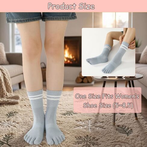 6 Pairs Toe Socks Women Five Fingers Crew Socks for Running Athletic Hiking Comfort Toe Separator Barefoot Sock with Toes Separated in Kuwait