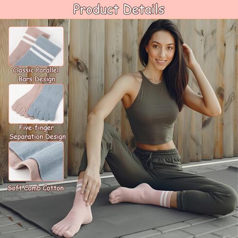 6 Pairs Toe Socks Women Five Fingers Crew Socks for Running Athletic Hiking Comfort Toe Separator Barefoot Sock with Toes Separated in Kuwait