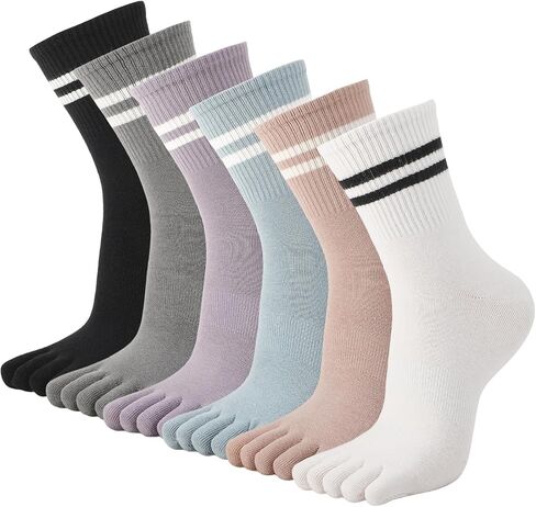 6 Pairs Toe Socks Women Five Fingers Crew Socks for Running Athletic Hiking Comfort Toe Separator Barefoot Sock with Toes Separated in Kuwait