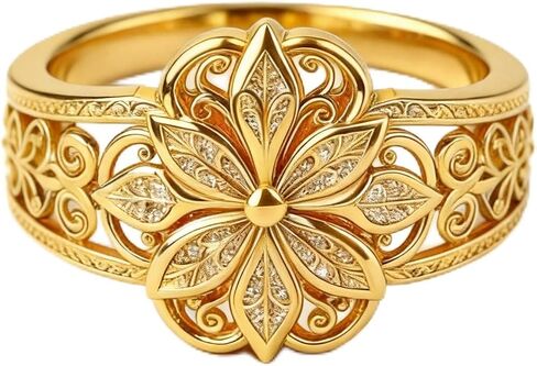 Floral Filigree Ring for Women Gold Chunky Flower Engraved Hollow Carved Vintage Classic Band Statement Rings Promise Engagement Wedding Jewelry Gift in Kuwait