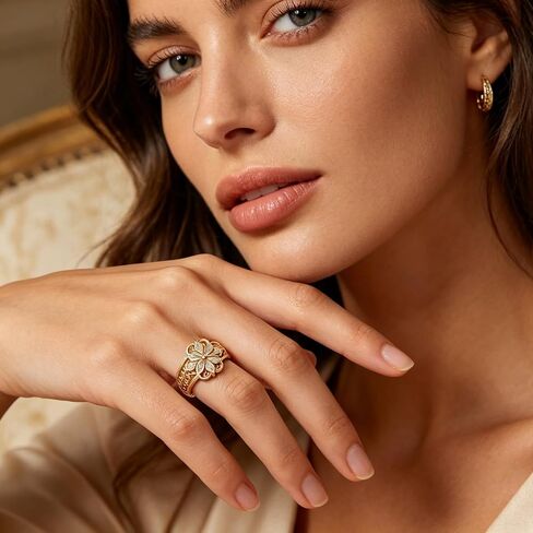 Floral Filigree Ring for Women Gold Chunky Flower Engraved Hollow Carved Vintage Classic Band Statement Rings Promise Engagement Wedding Jewelry Gift in Kuwait