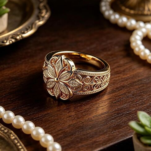 Floral Filigree Ring for Women Gold Chunky Flower Engraved Hollow Carved Vintage Classic Band Statement Rings Promise Engagement Wedding Jewelry Gift in Kuwait
