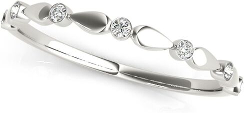 JewelMore 0.07 Carat Round Diamond Antique Wedding Band In 14K Solid White Gold (H-I, I2-I3) in Kuwait
