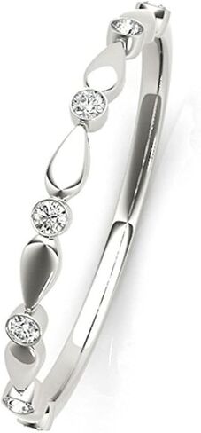 JewelMore 0.07 Carat Round Diamond Antique Wedding Band In 14K Solid White Gold (H-I, I2-I3) in Kuwait