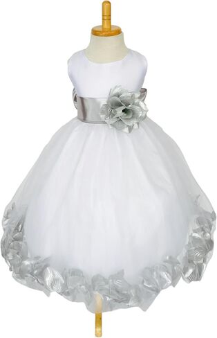 Rose Petal White Tulle Satin Flower Girl Gown Birthday Wedding Pageant in Kuwait