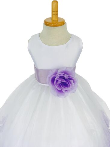 Rose Petal White Tulle Satin Flower Girl Gown Birthday Wedding Pageant in Saudi Arabia