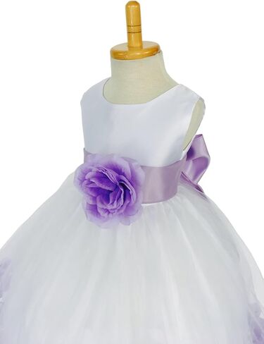 Rose Petal White Tulle Satin Flower Girl Gown Birthday Wedding Pageant in Saudi Arabia