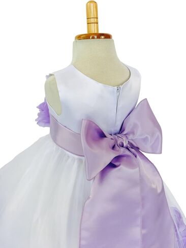 Rose Petal White Tulle Satin Flower Girl Gown Birthday Wedding Pageant in Saudi Arabia