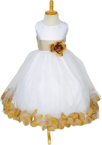 Rose Petal White Tulle Satin Flower Girl Gown Birthday Wedding Pageant in Saudi Arabia