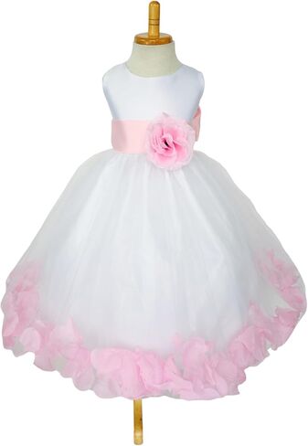 Rose Petal White Tulle Satin Flower Girl Gown Birthday Wedding Pageant in Saudi Arabia
