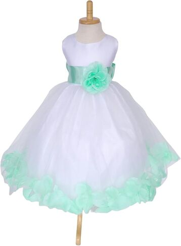 Rose Petal White Tulle Satin Flower Girl Gown Birthday Wedding Pageant in Saudi Arabia