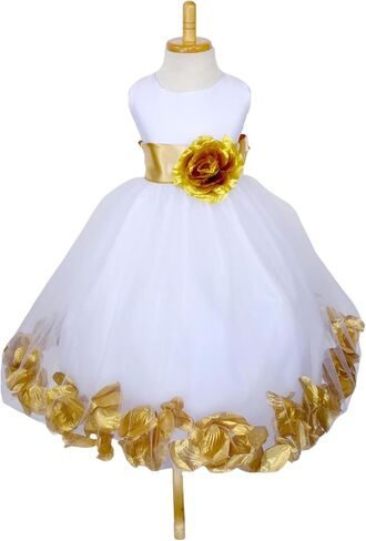 Rose Petal White Tulle Satin Flower Girl Gown Birthday Wedding Pageant in Saudi Arabia