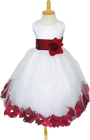 Rose Petal White Tulle Satin Flower Girl Gown Birthday Wedding Pageant in Saudi Arabia