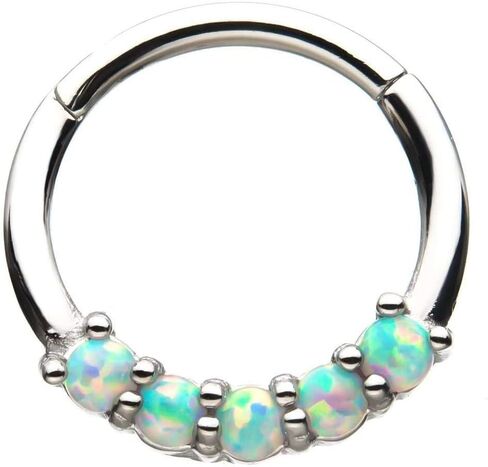 16G Five Prong Set Synthetic Opal Stainless Steel Hinged Segment Ring for Septum, Cartilage, and Other Piercings in Kuwait