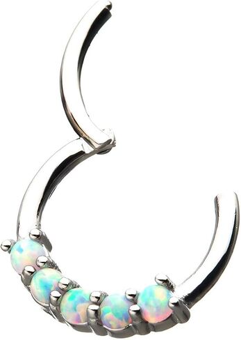 16G Five Prong Set Synthetic Opal Stainless Steel Hinged Segment Ring for Septum, Cartilage, and Other Piercings in Kuwait