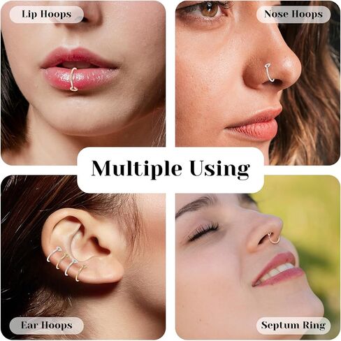 Ximalun 24 حزمة وهمية الأنف حلقة هوب كليب على، 20G وهمية الحاجز هوب الفولاذ المقاوم للصدأ حلقات الأنف الأطواق الأنف ثقب الحاجز وهمية الشفاه الأذن حلقة فو هيئة ثقب المجوهرات للنساء الرجال (3 ألوان) in Kuwait