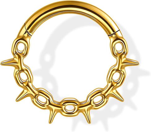 ARTFAN 16G Titanium Septum Ring Hinged Clicker Hoop with Spike Chain – G23 Hypoallergenic Nose Ring for Women Men, Cartilage Helix Daith Tragus Conch Piercing Jewelry in Kuwait