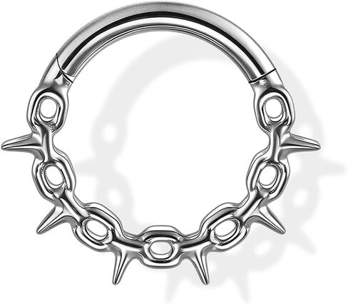 ARTFAN 16G Titanium Septum Ring Hinged Clicker Hoop with Spike Chain – G23 Hypoallergenic Nose Ring for Women Men, Cartilage Helix Daith Tragus Conch Piercing Jewelry in Kuwait