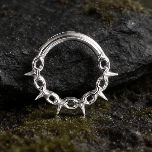ARTFAN 16G Titanium Septum Ring Hinged Clicker Hoop with Spike Chain – G23 Hypoallergenic Nose Ring for Women Men, Cartilage Helix Daith Tragus Conch Piercing Jewelry in Kuwait